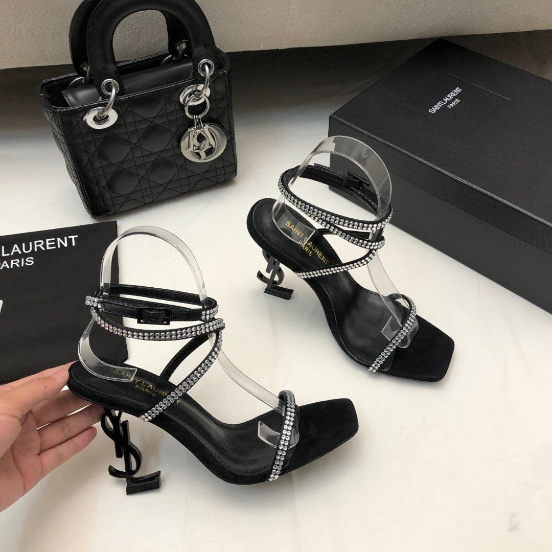 Saint Laurent YSL Rhinestones Shaped With 10.5cm Slide Sandal