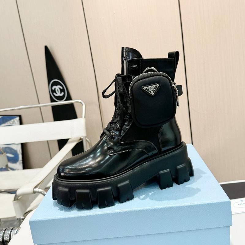 Prada Monolith brushed leather and Re-Nylon boots with pouch