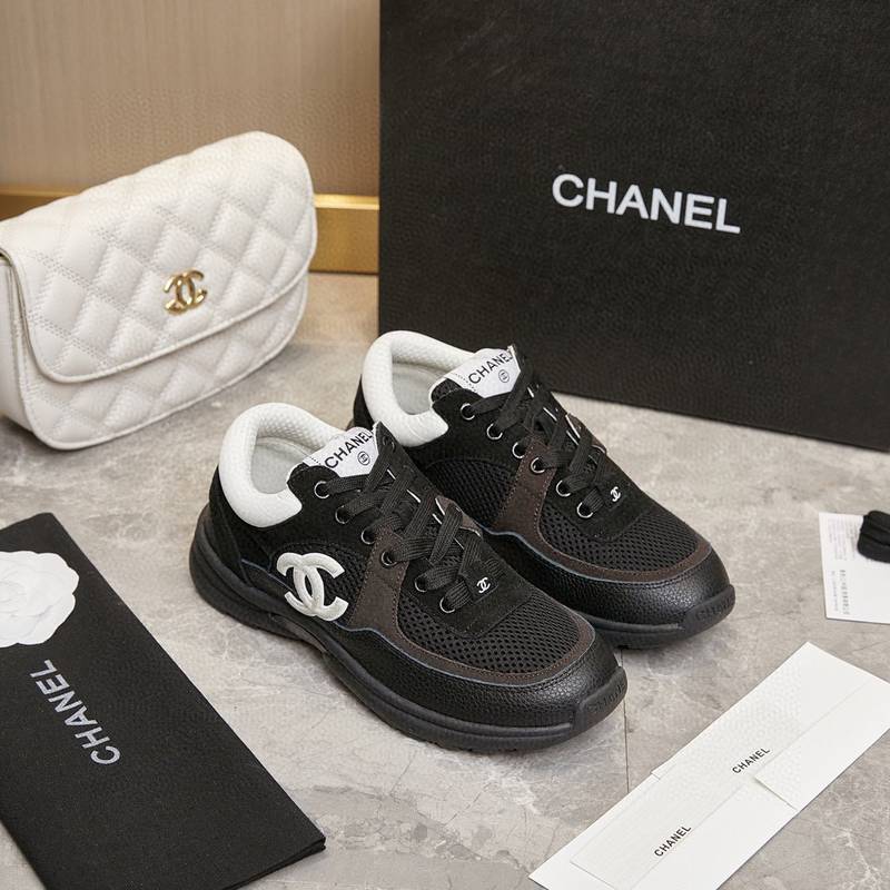 Chanel CC Logo Suede Leather Sneaker Black White Shoe