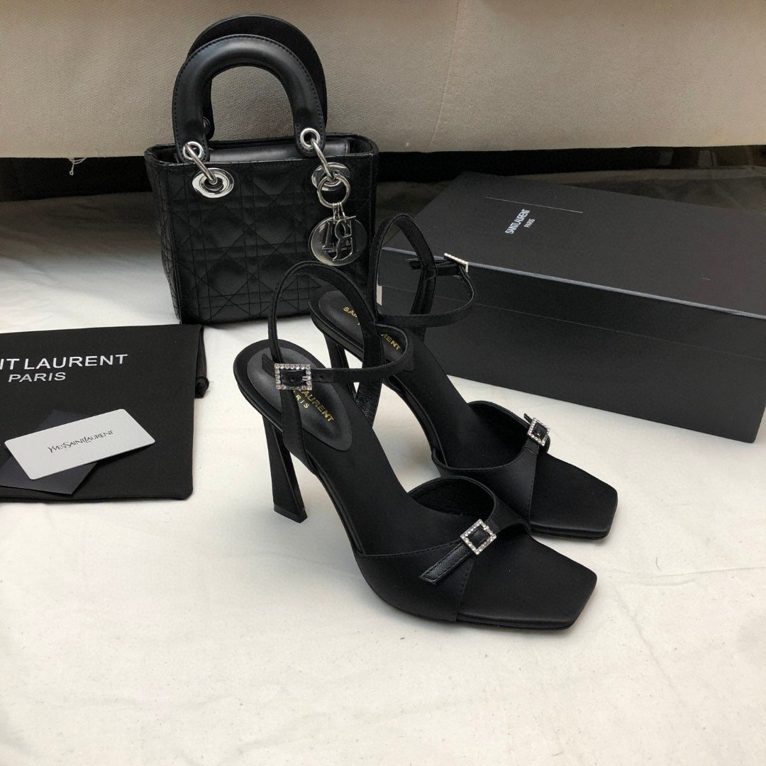 Saint Laurent YSL Silk Buckle Open Toe 10.5cm Slide Sandal