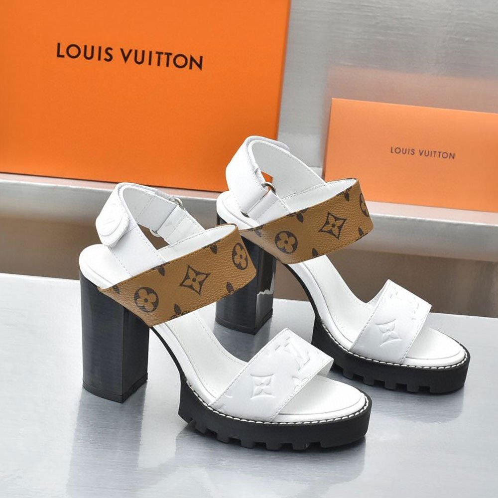 Louis Vuitton LV Leather Chunky Heel Velcro Slide Sandal
