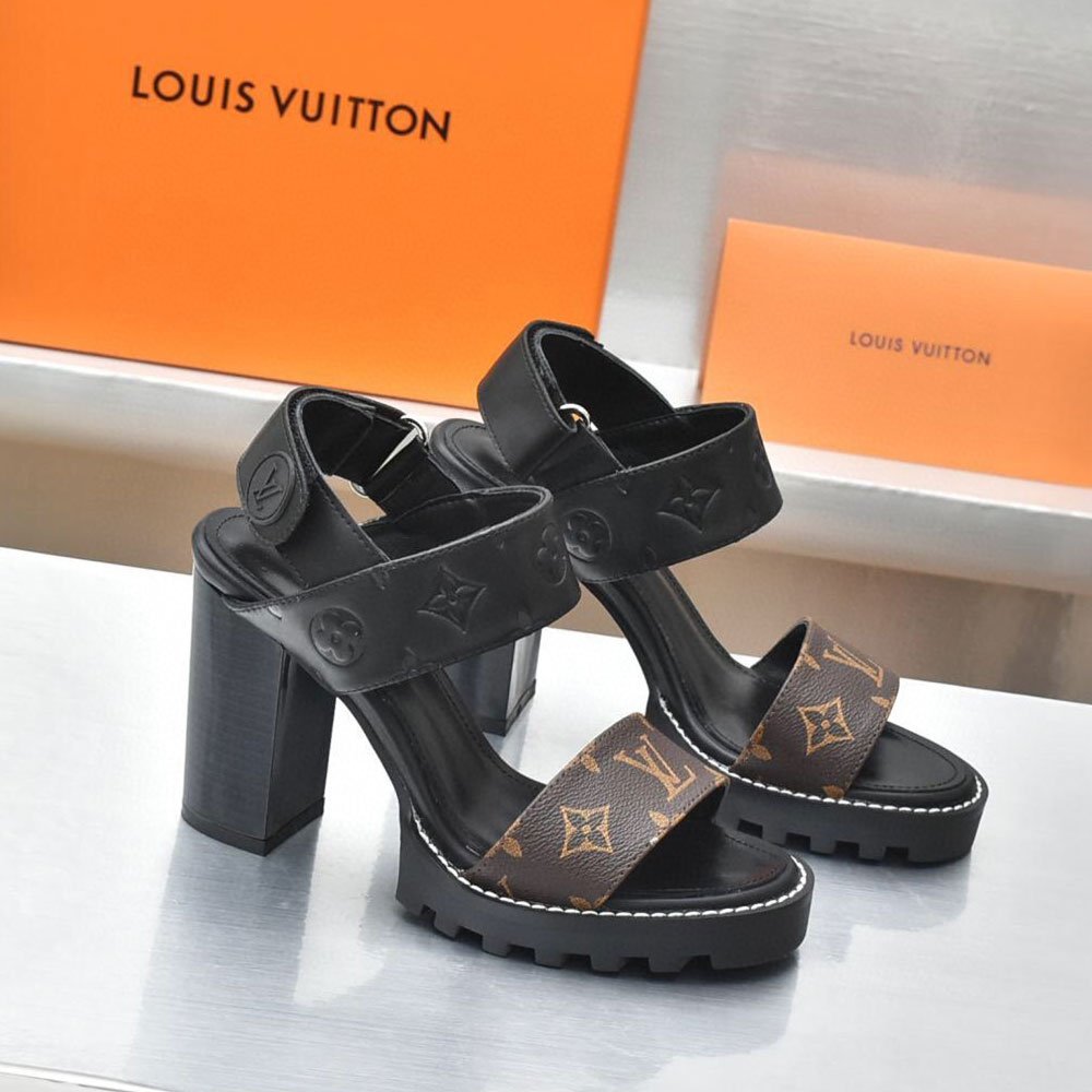 Louis Vuitton LV Leather Chunky Heel Velcro Slide Sandal