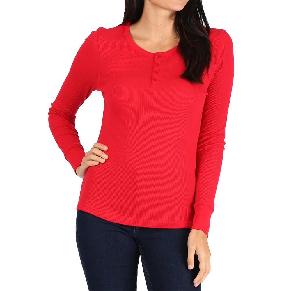 Pro Club Women's Long Sleeve Thermal Henley Tee