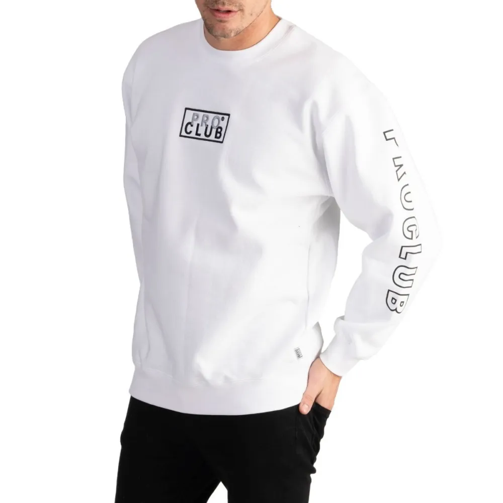 Pro Club Men's Heavyweight Embroidered Box Logo Crew Neck Fleece Pullover Sweatshirt