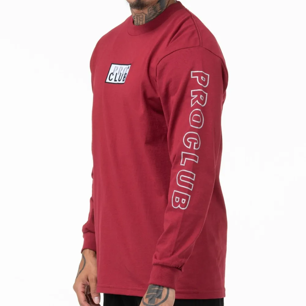 Pro Club Embroidered Box Logo Long Sleeve Heavyweight T-Shirt